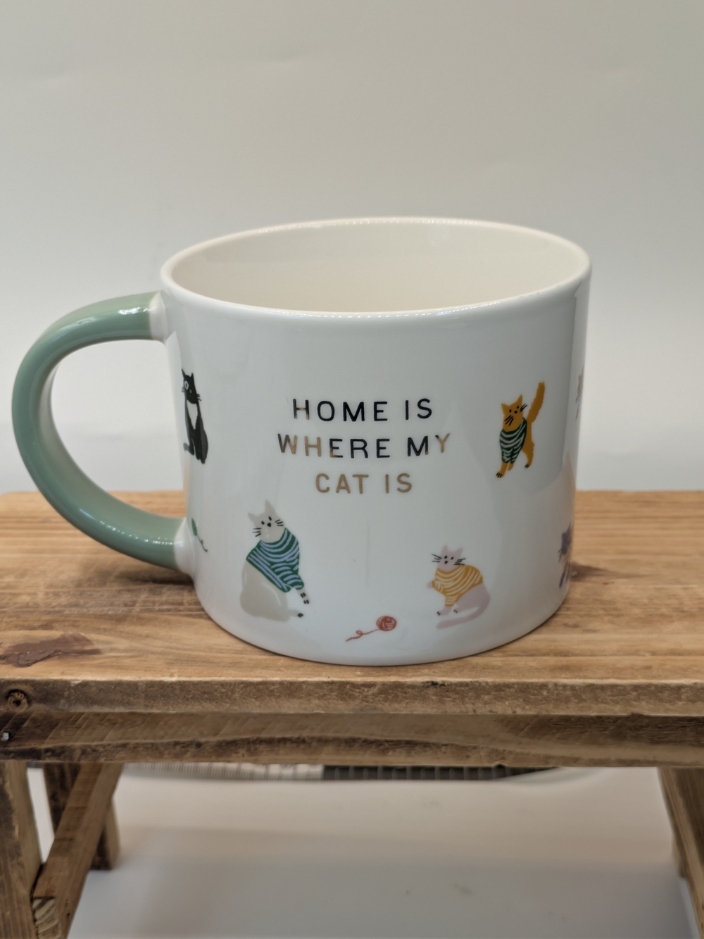 Home Is Where My Cat Is Ceramic Mug - Green Handle